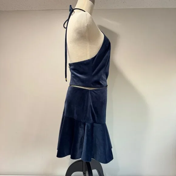 KARINA GRIMALDI Benita Velvet Halter Neck Mini Dress Sz. S Sapphire Blue NWT! KARINA GRIMALDI Benita Velvet Halter Neck Mini Dress Sz. S Sapphire Blue NWT!